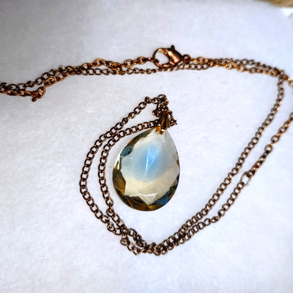 Rainbow Citrine Colored Teardrop Pendant Necklace